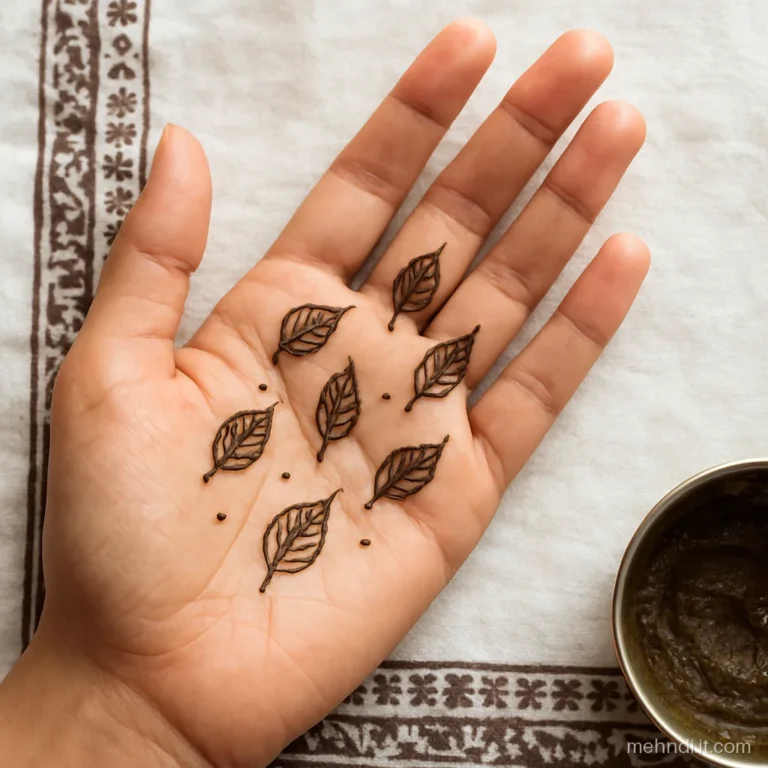 Small loose leaves scattered across the palm as if falling