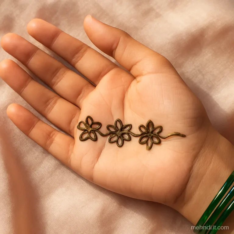 Row of three five petal flowers across the palm below the fingers