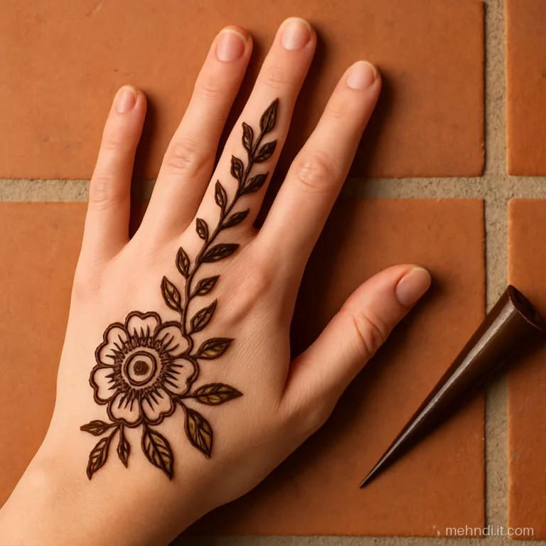 Flower in the palm corner near the wrist with a bel reaching up