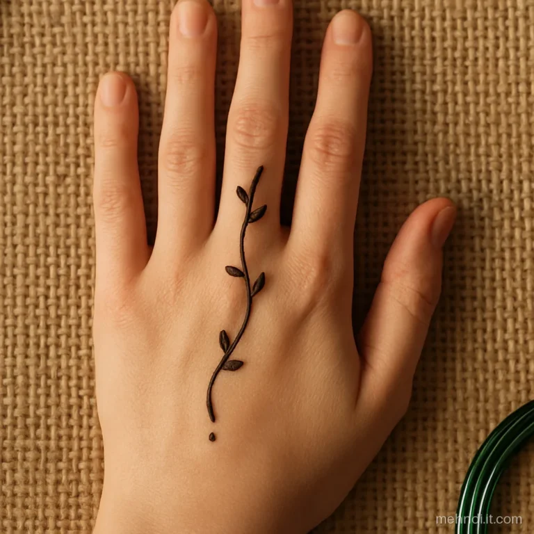 Thin vine on the ring finger only with three tiny leaves