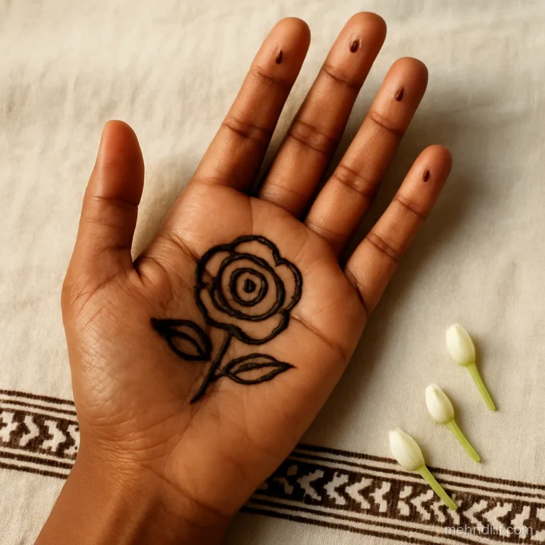 Rose made from one spiral line in the palm with two leaves