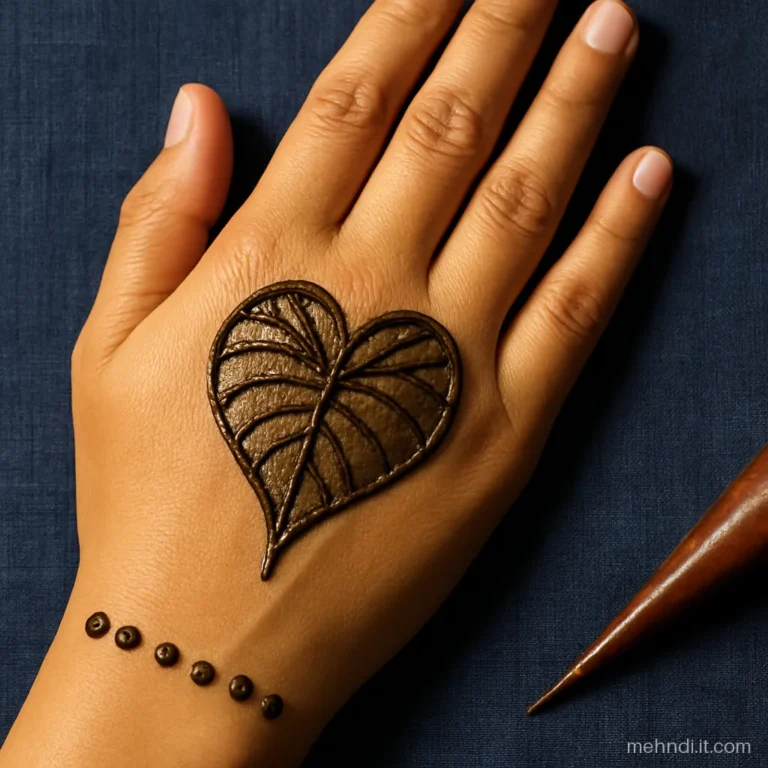 One large betel shaped shagun leaf in the palm with fine veins