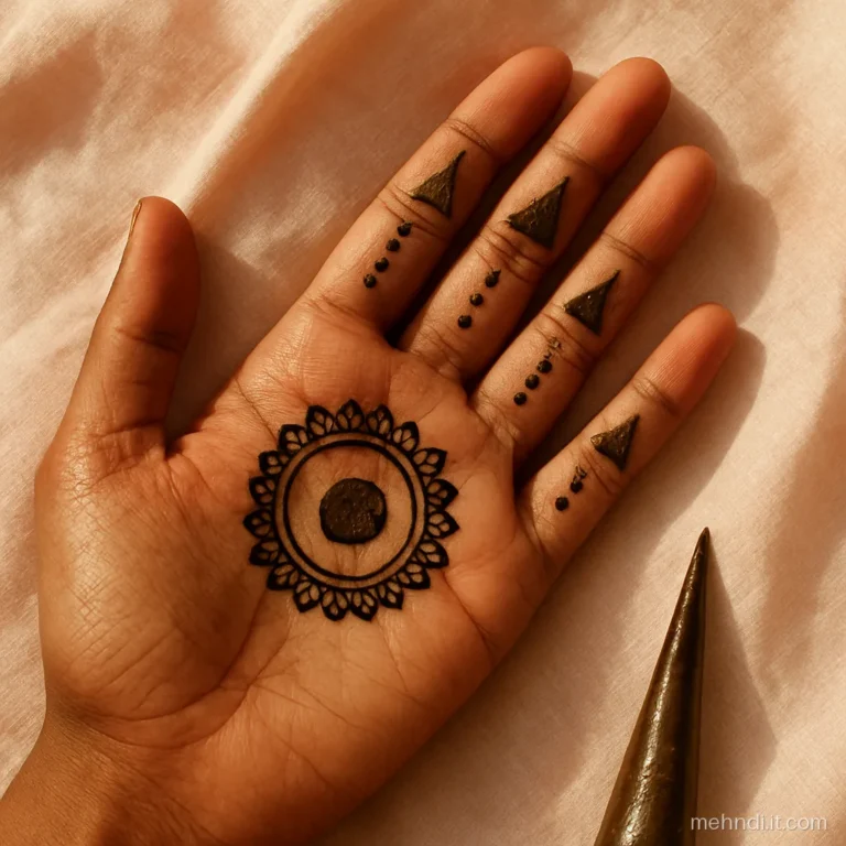 Tikki in the palm with small triangles pointing up on each finger