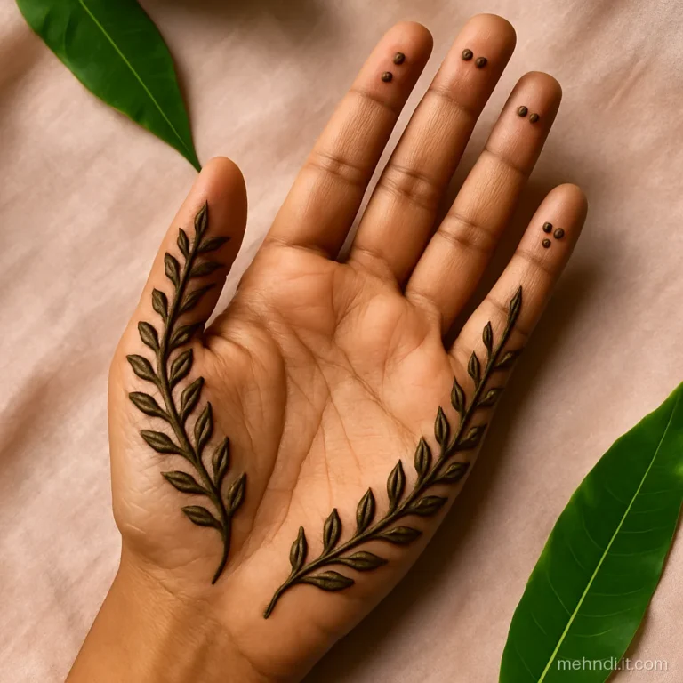 Two leafy bel lines running along the thumb edge and little finger edge