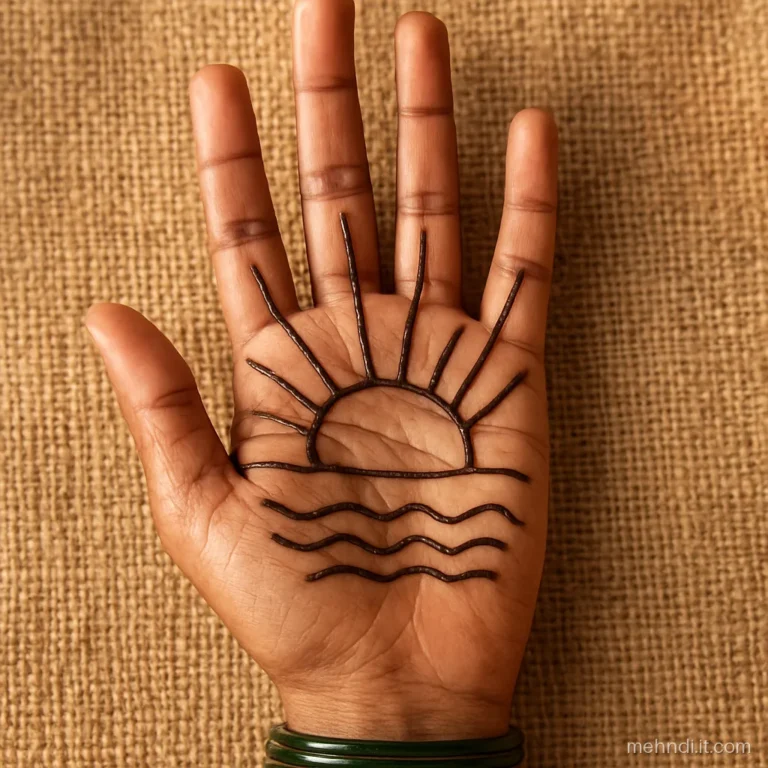 Palm with a half sun at the wrist and long rays reaching to the fingers