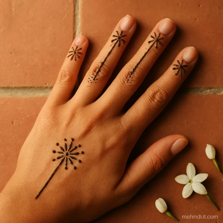 Fingers with tiny sparkler bursts made of short lines and dots