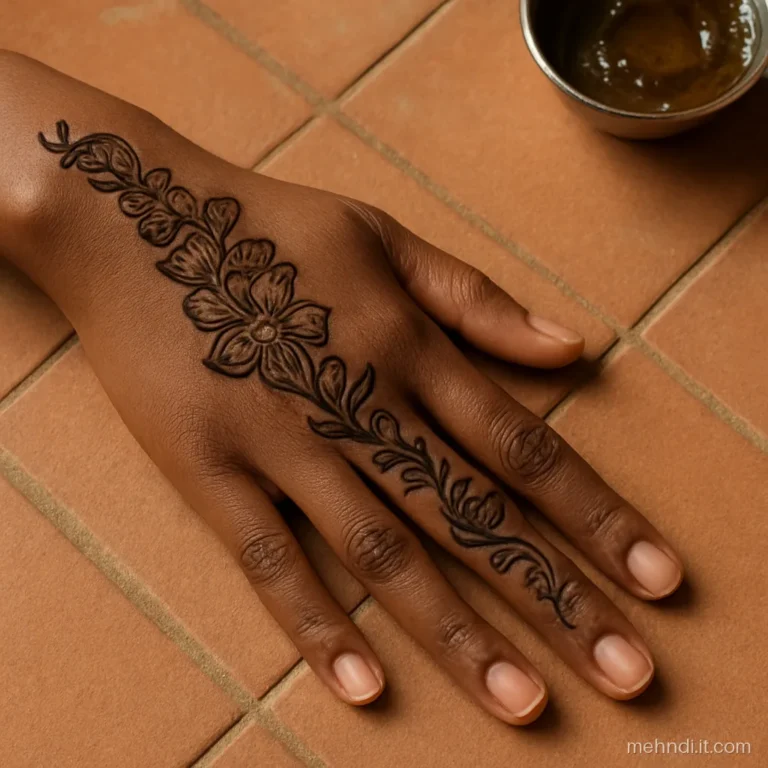 Arabic style trail from wrist to index finger ending in a crescent and star