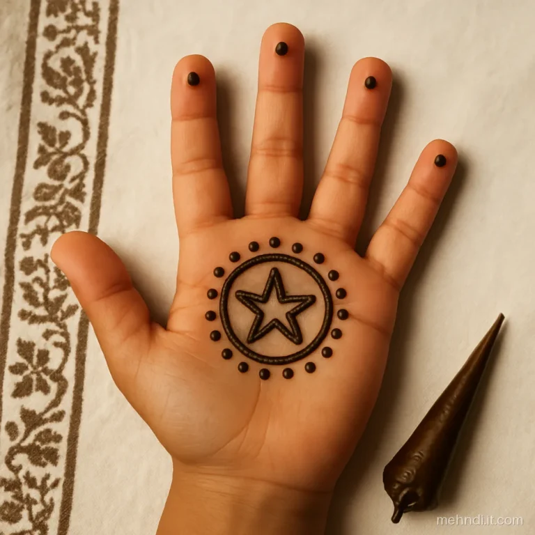 Small child's palm with a tiny star in a circle and dotted fingertips
