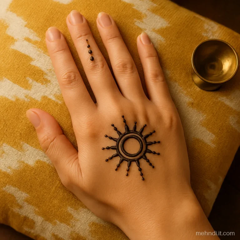 Palm with a sun-like chakra circle and short straight rays reaching outward