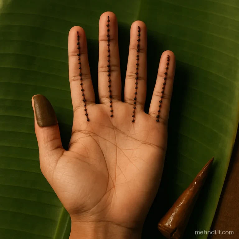 Palm with tiny dot ladders running up all four fingers, thumb tip filled