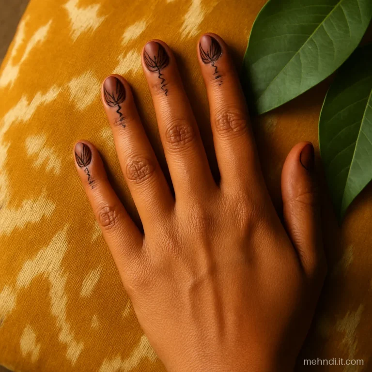 Arabic style shaded petals on fingertips, with the rest of fingers bare
