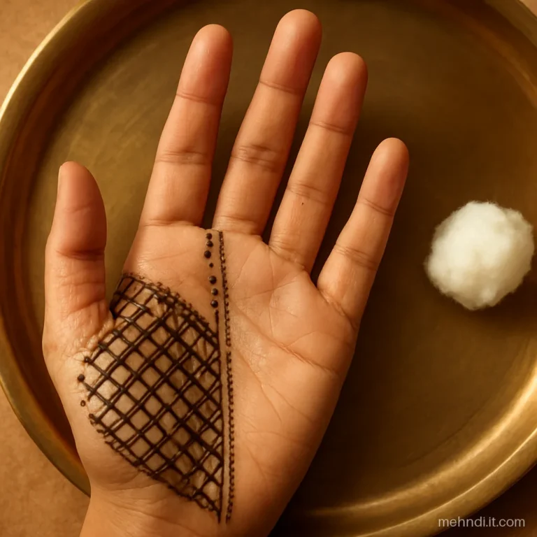 Palm with a jaal net covering only the little finger side, other half bare