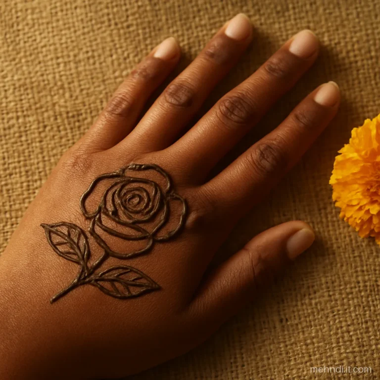 A rose drawn on the thumb mound of the palm, fingers with thin lines