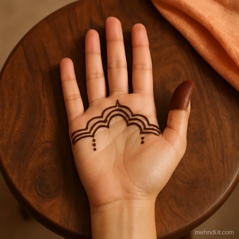 Front hand with a scalloped arch below the fingers and bare lower palm