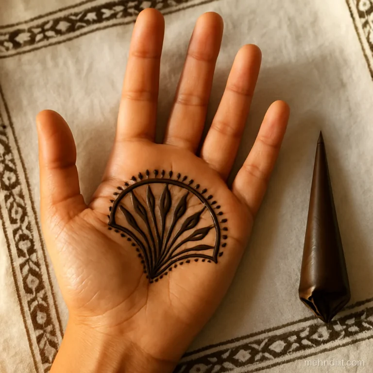 Fan-shaped pattern rising from the wrist up to the middle of the palm