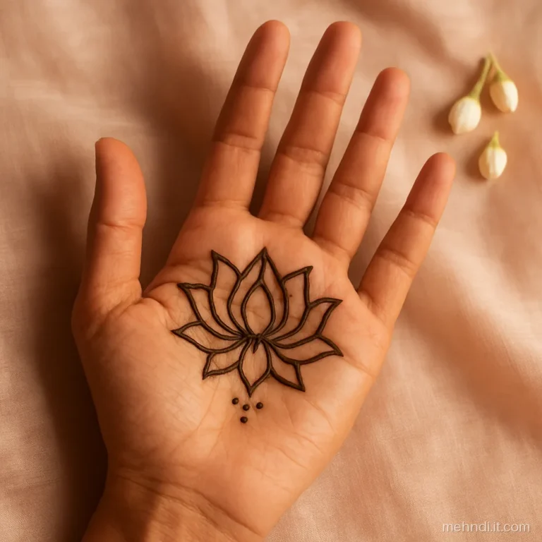 Left palm with an eight-petal kamal flower in the middle and plain fingers