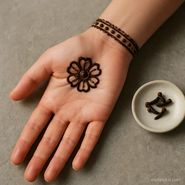 Palm with small centre motif and a dotted kangan band around the wrist