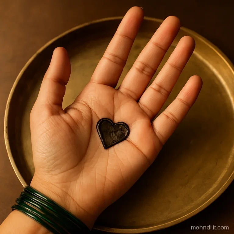 Small heart shaped tikki in the palm with two lines on each finger