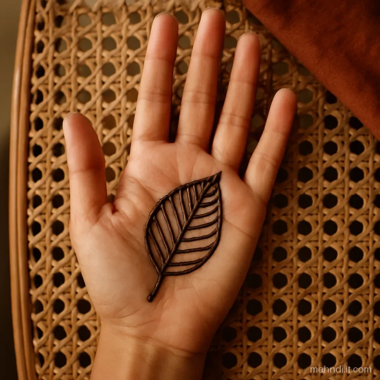 Single large shagun leaf on the palm with a dotted vein