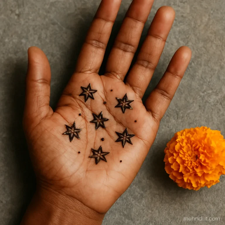 Small stars and dots scattered across the palm in a light sprinkle
