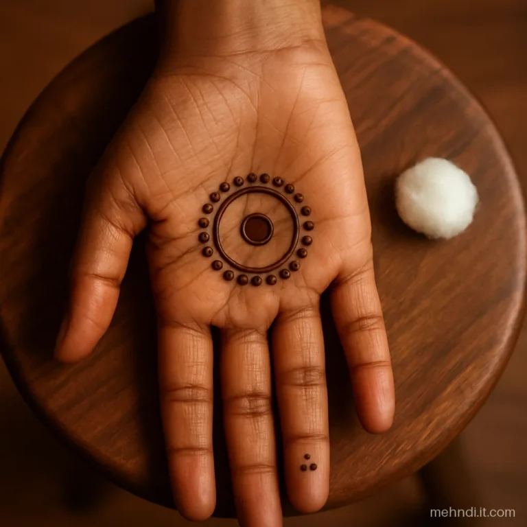 Simple palm design with two dotted rings around a small solid centre