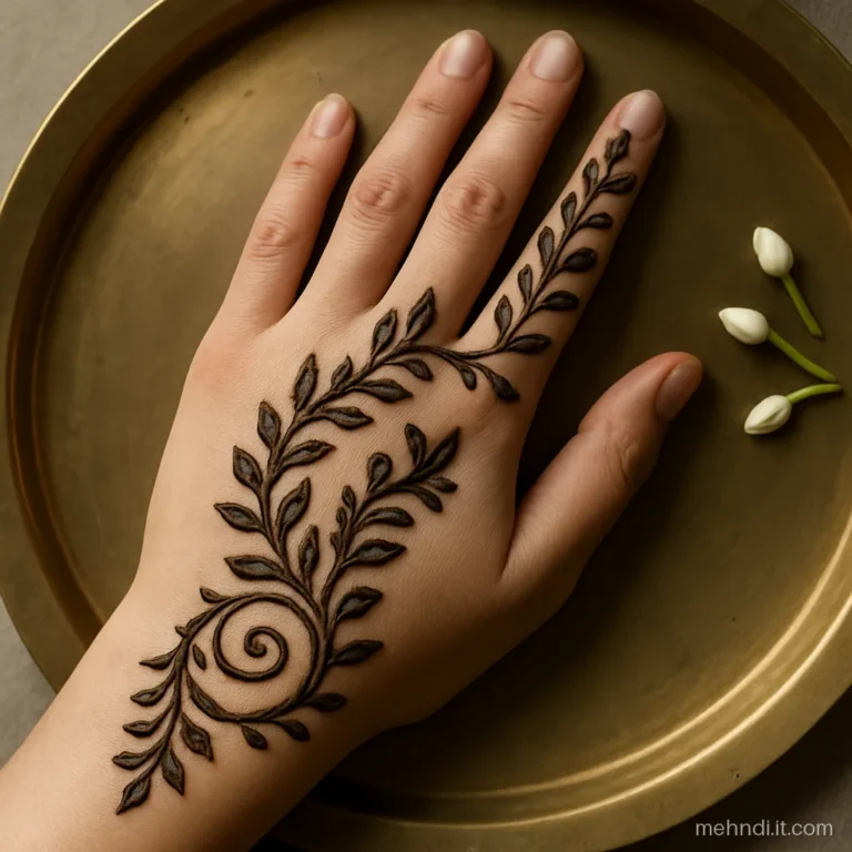 Spiral vine winding over the back of the hand onto every finger