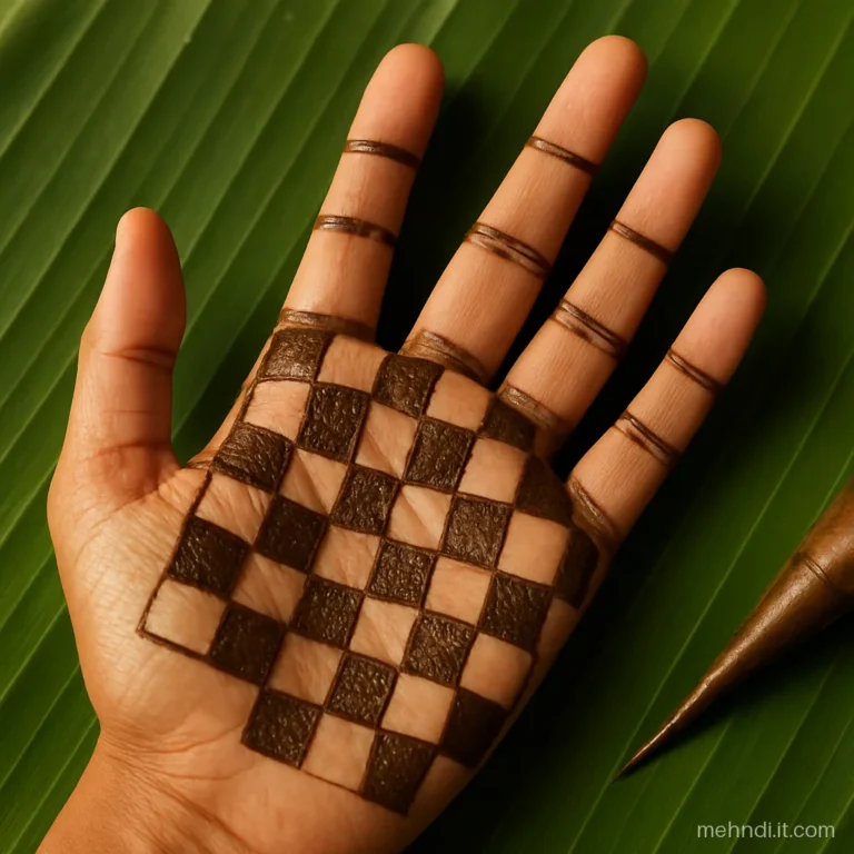 Palm filled with a checkerboard of solid and empty squares