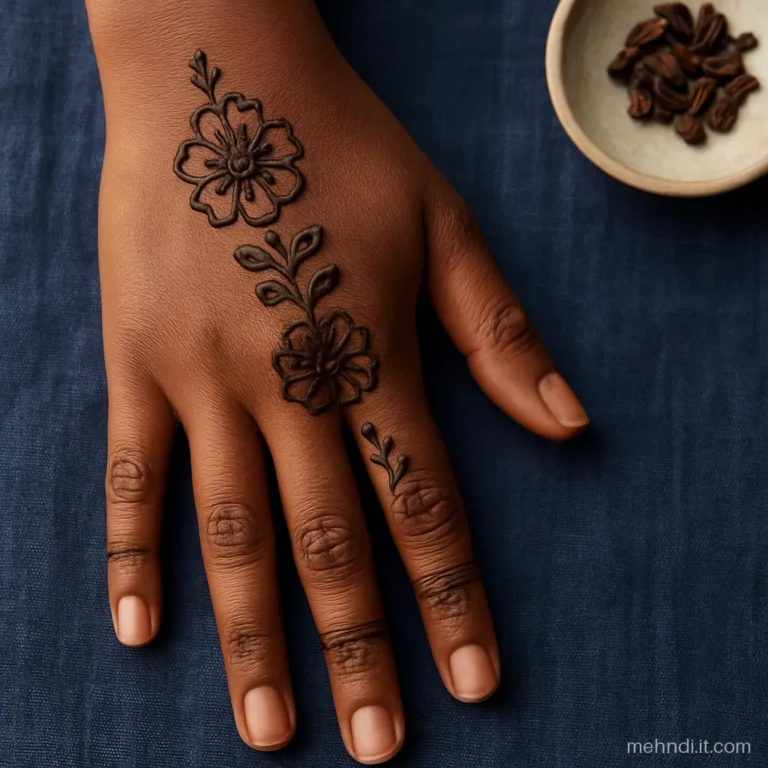 Back of hand with a bel of open flowers from wrist to fingertip