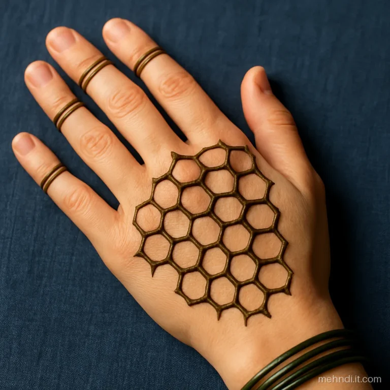 Back of hand with honeycomb jaal from the knuckles down to the wrist