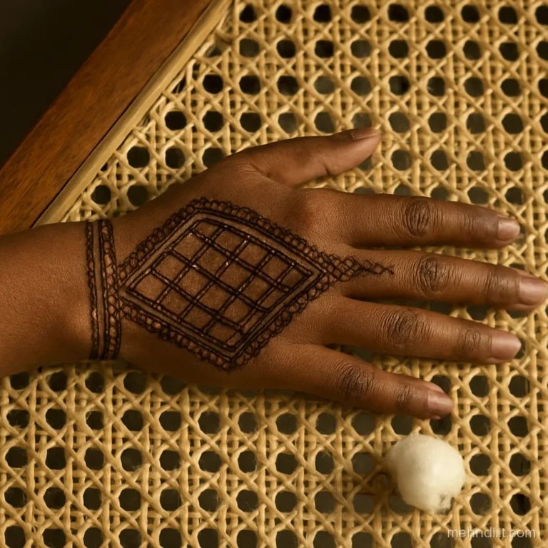 Hand turned sideways showing one jaal flowing from palm onto the back