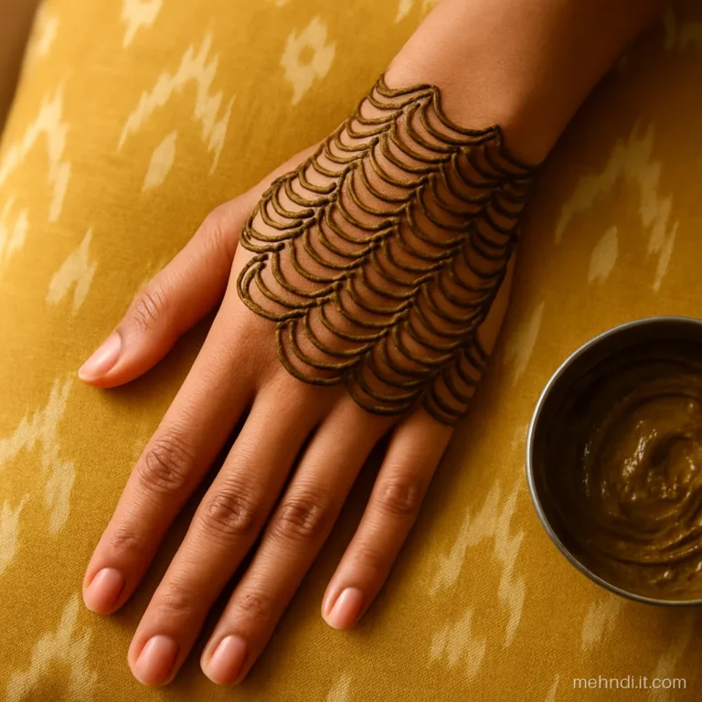 Palm covered with layered scallop wave bands from fingers to wrist