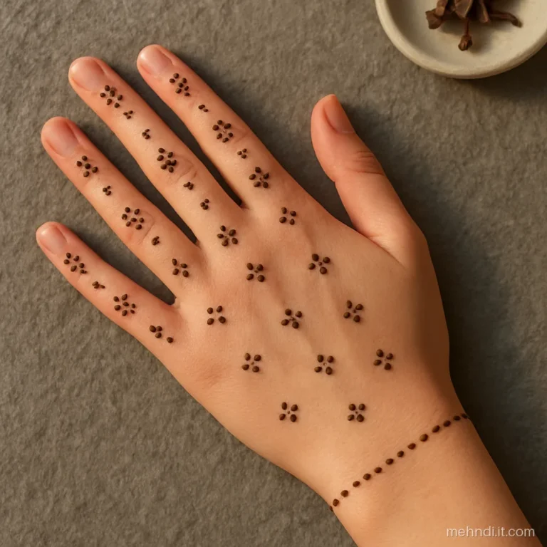 Full hand front and back sprinkled with light dot clusters for shagun