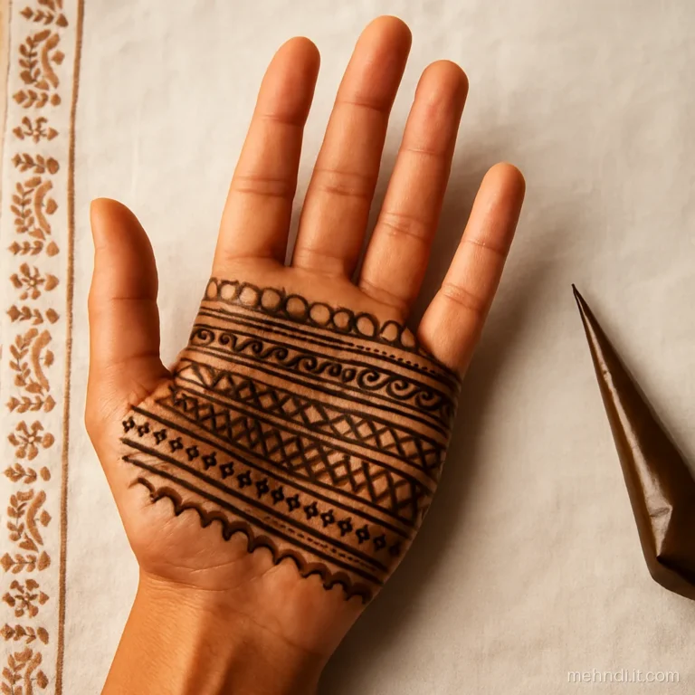 Palm filled with stacked horizontal bands of different easy fills