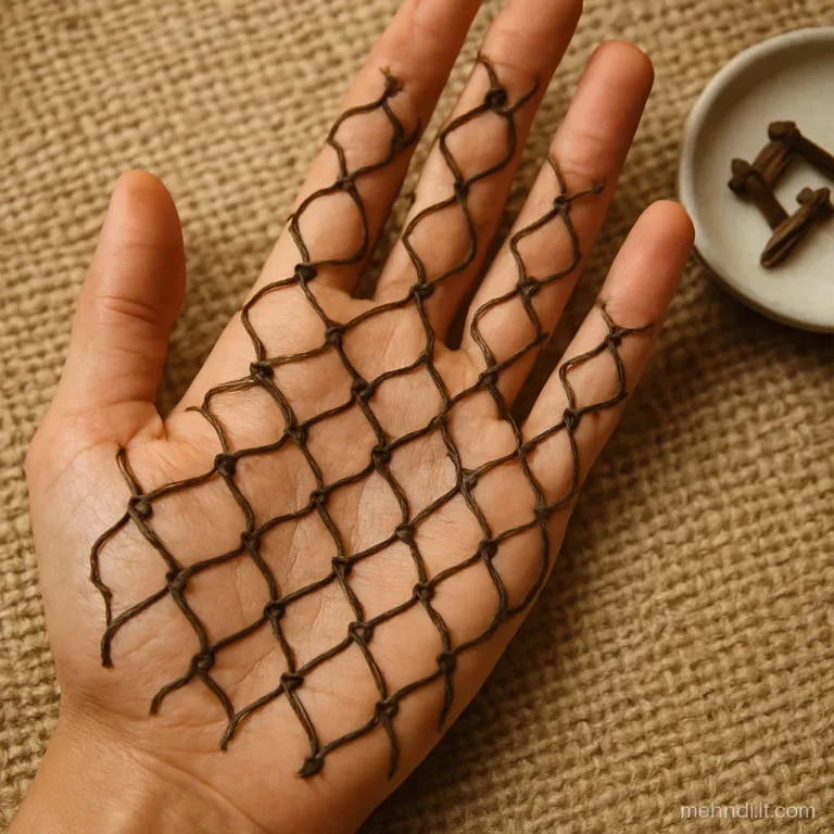 Full hand covered in wavy crossing lines forming a soft rippled net