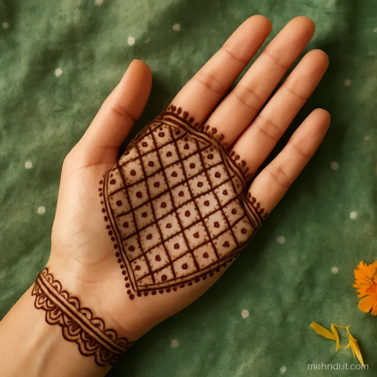 Full palm covered in diamond jaal with dotted centres