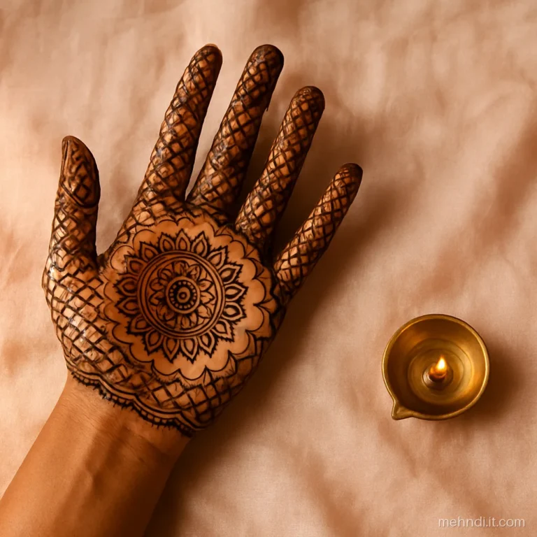 Fingers covered in jaal sleeves with a mandala on the palm