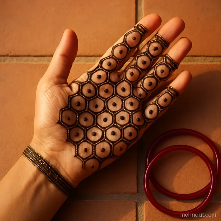 Honeycomb hexagon jaal filling the palm and fingers fully