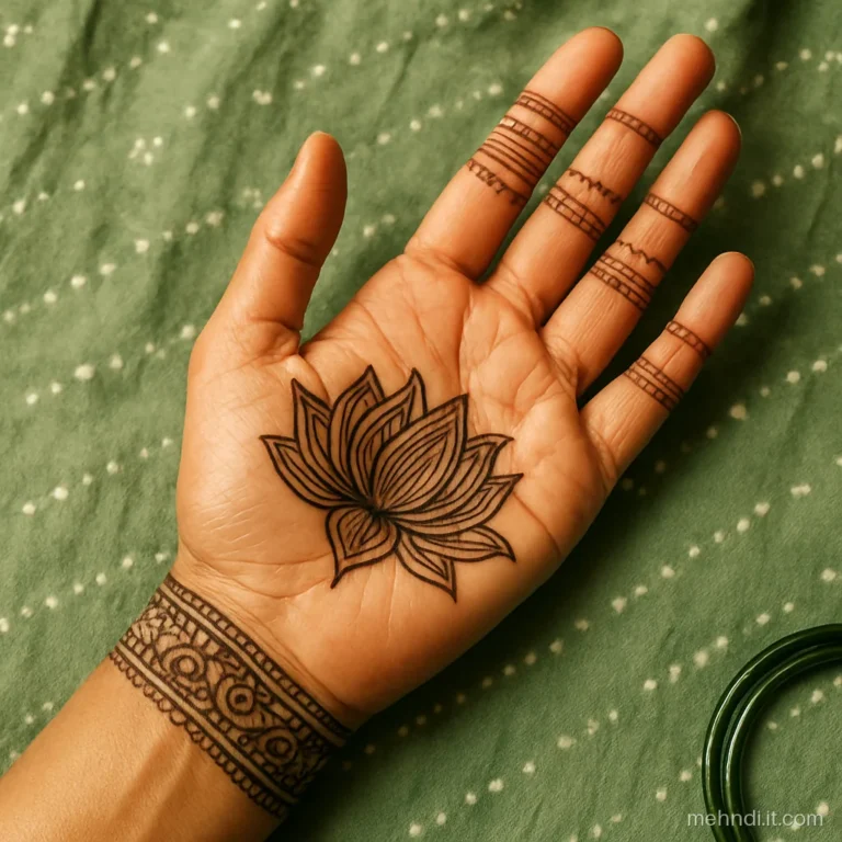 Palm with half lotus at edge that joins the other palm's half