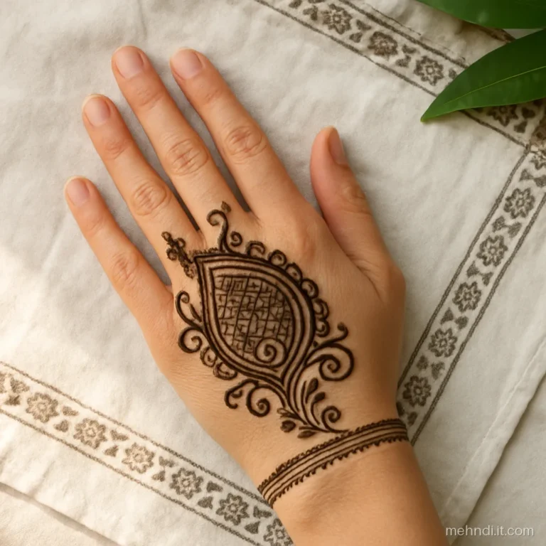 Back of hand with large paisley set to match a twin on the other hand