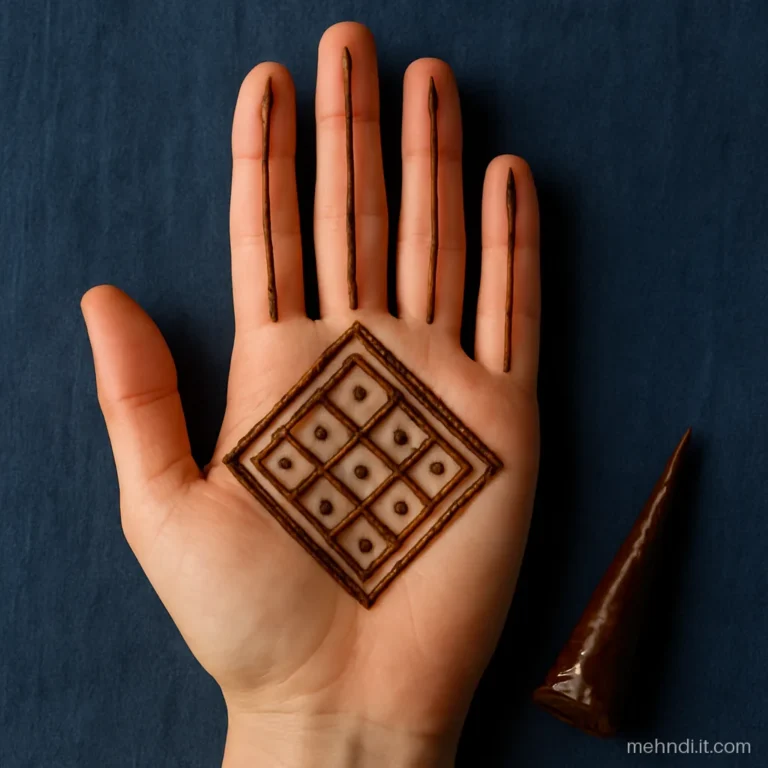 Stylish geometric diamond pattern at the centre of a girl's palm.