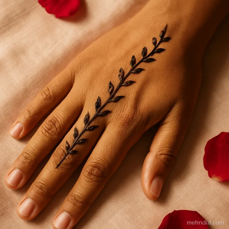Slim diagonal leaf vine on the back of a young man's hand