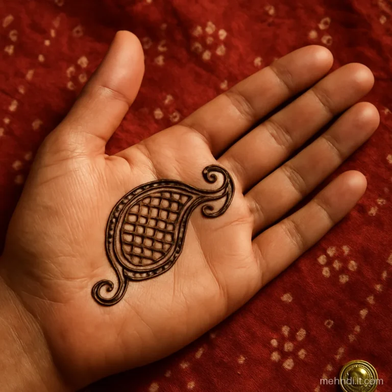 Paisley on a man's thumb base with a monogram curl inside a net fill