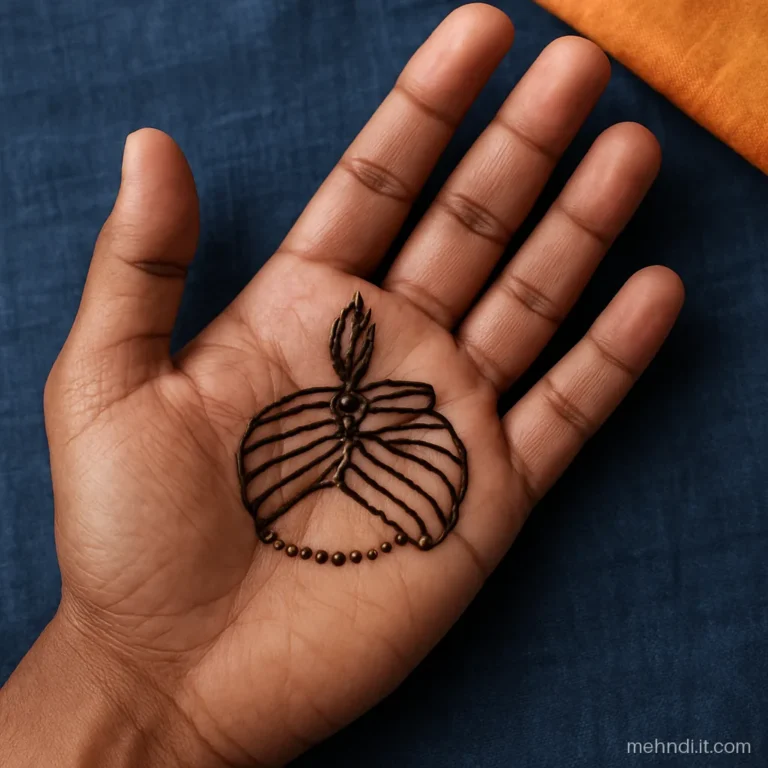 Outline of a tied safa turban with plume on a groom's upper palm