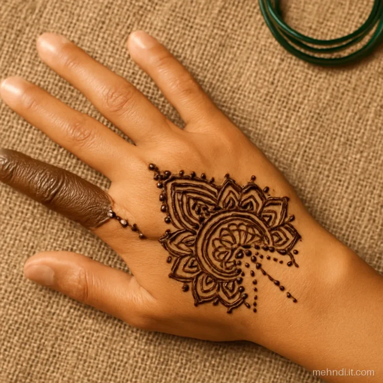 Back of hand with a half mandala placed on a diagonal line
