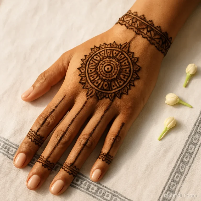 Haath phool with five chains going to every finger from a central medallion