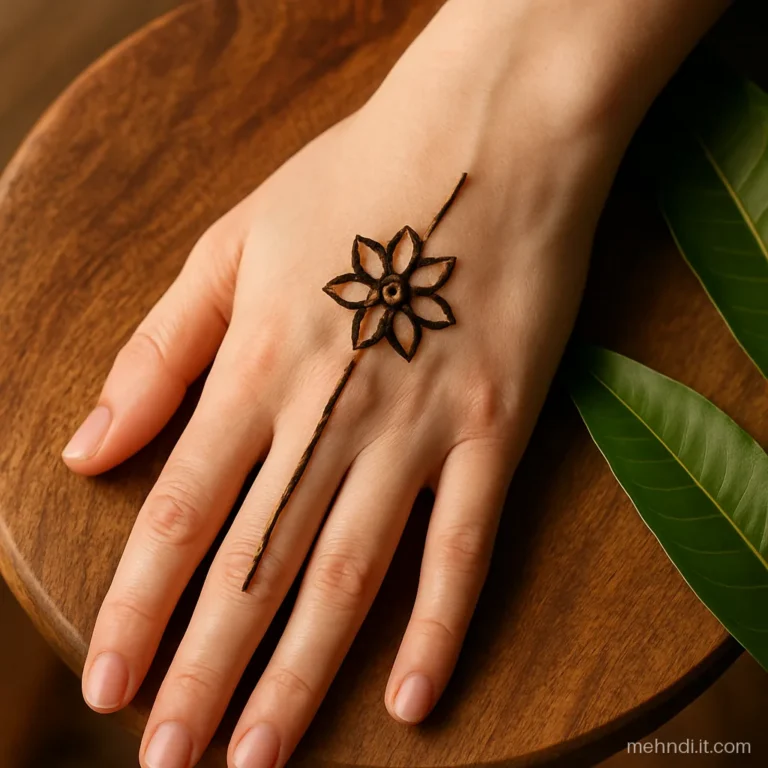 Minimal haath phool with one dot, one ring and one line on the back hand