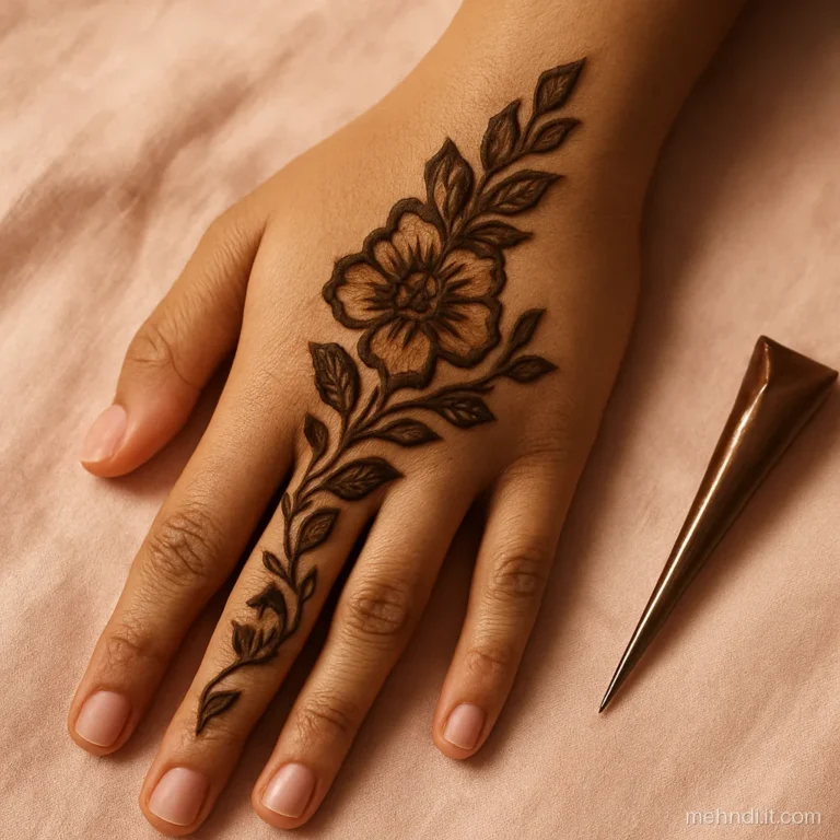 Arabic shaded design along one side of the back hand to the index finger