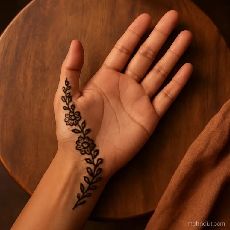 One side trail of flowers along the thumb edge from wrist to thumb tip