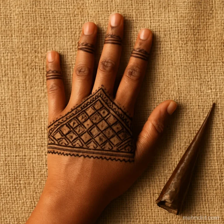Wide jaal band across the upper palm with a straight border below
