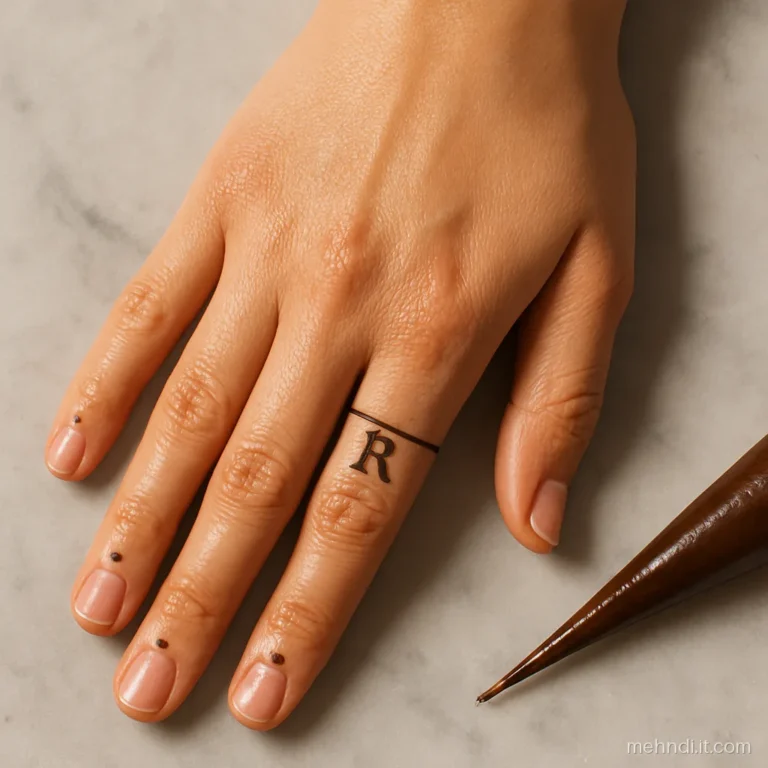 Small initial on the ring finger drawn like a ring stone